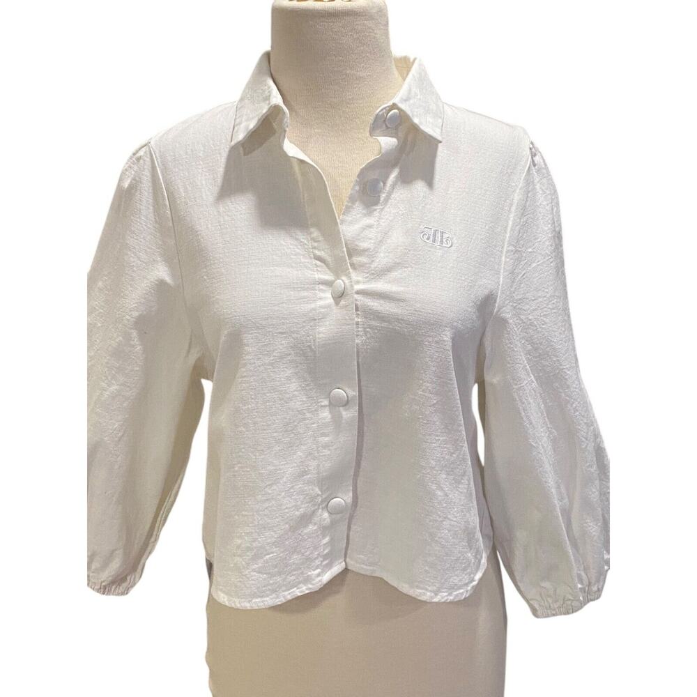 ELLandEmm Ivory Button-Front Cropped Women’s Blouse - Classic Collared Top